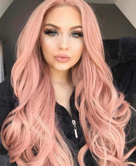 Candy Pink Wavy Synthetic Lace Front Wig-Everyday Wigs