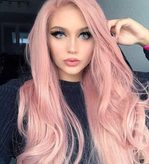 Candy Pink Wavy Synthetic Lace Front Wig-Everyday Wigs