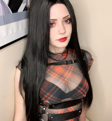 Jet Black Super Long Straight Synthetic Lace Front Wig
