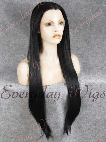 Jet Black Super Long Straight Synthetic Lace Front Wig