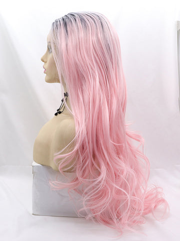 Long Ombre Pink Syntehtic Lace Front Wig