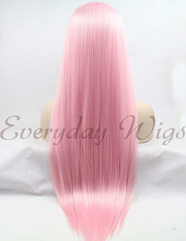 Long Pink Straight Synthetic Lace Front Wig