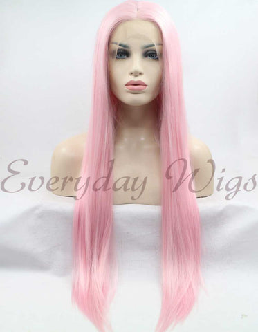 Long Pink Straight Synthetic Lace Front Wig