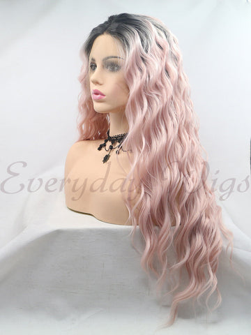 Ombre Pink Long Syntehtic Lace Front Wigs