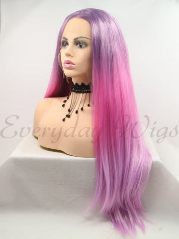 Ombre Purple Long Synthetic Lace Front Wigs