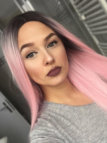 Black Pink Straight Ombre Synthetic Lace Front Wigs