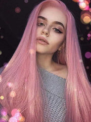 Long Pink Straight Synthetic Lace Front Wig-Everyday Wigs