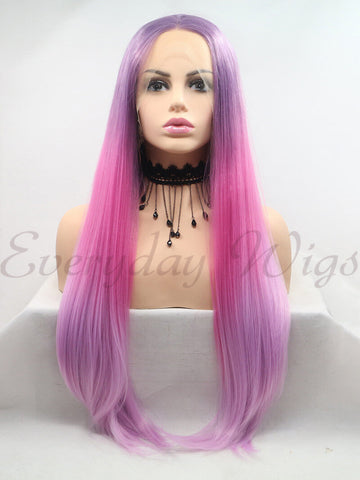 Ombre Purple Long Synthetic Lace Front Wigs