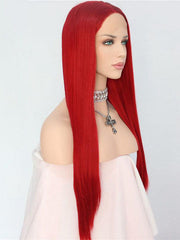 Long Straight Red Synthetic Lace Front Wigs-Everyday Wigs