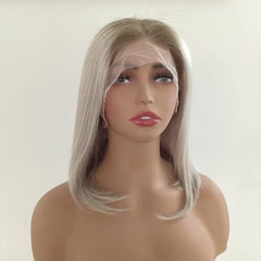 Ash Blonde Bob Short Highlight Glueless Real Human Hair Wigs for Caucasian Women