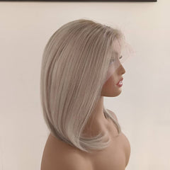 Ash Blonde Bob Short Highlight Glueless Real Human Hair Wigs for Caucasian Women
