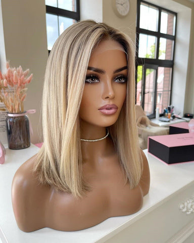 Blonde  Ombre Glueless Human Hair Bob Wig Highlighted Blonde  Bob Wigs for Caucasian Women