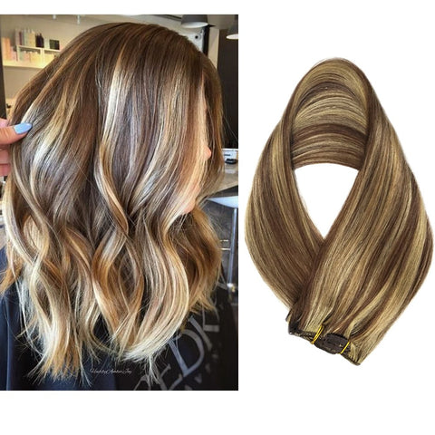 Brown highlight Blonde Clip in Hair Extensions