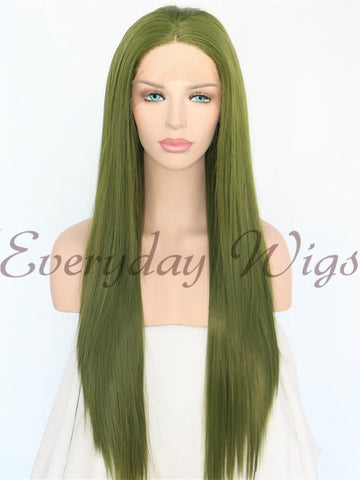 Green Straight Synthetic Lace Front Wig