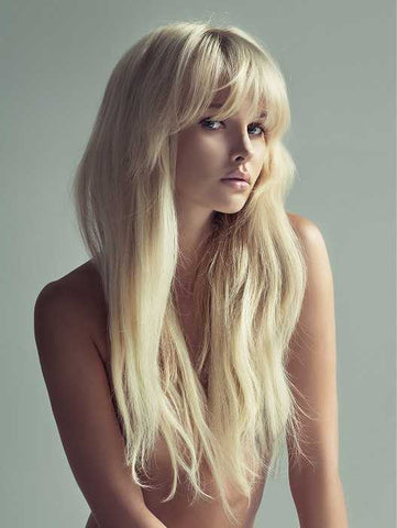 Long Blonde Lace Front 360 Real Natural Glueless Human Hair Wigs With Bangs for Caucasian Women
