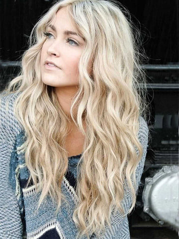 Long Blonde Wavy Human Wigs Lace Front Wigs Real 360 lace Wigs for Caucasian Women
