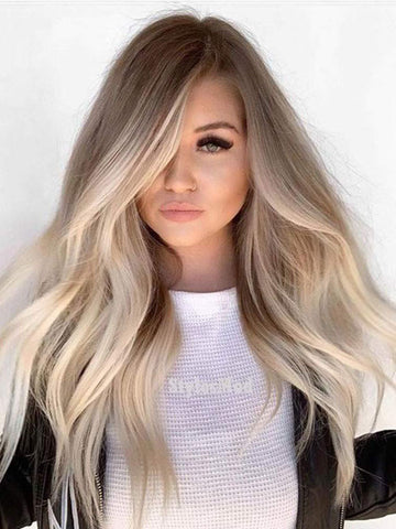 Ombre Blonde Human Lace Front Wigs Preplucked 360 Lace Wigs for Caucasian Women