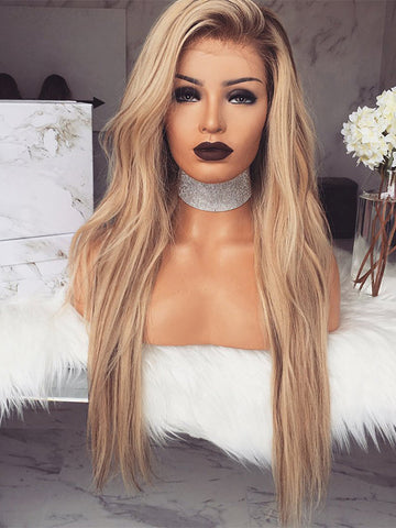 Long Remy Ombre Blonde Natural Glueless 100 Human Hair Wigs for Caucasian Women