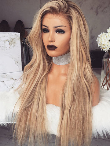 Long Remy Ombre Blonde Natural Glueless 100 Human Hair Wigs for Caucasian Women