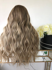 Ombre Balayage Blonde Wavy 360 Real Natural Glueless Human Hair Wigs for Caucasian Women-Everyday Wigs