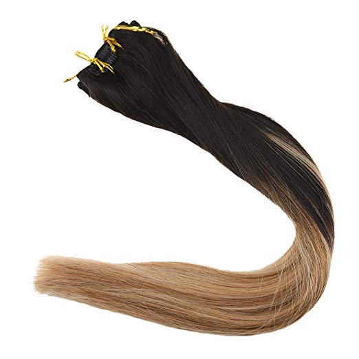 Ombre Blonde Clip in Hair Extensions #1b#8#12 – Everyday Wigs display picture 3
