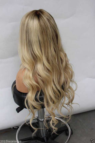 Ombre Blonde Wavy Lace Front 360 Real Glueless Human Hair Wigs for Caucasian Women