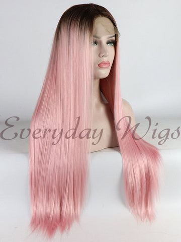 Ombre Brown to Pink Synthetic Lace Front Wigs