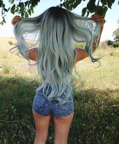 Pastel Green Ombre Wavy Synthetic Wigs