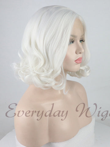 Short White Wavy Synthetic Lace Front Wig