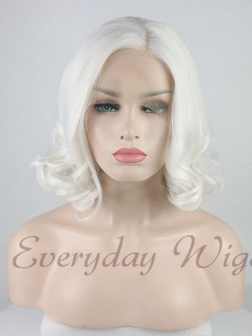 Short White Wavy Synthetic Lace Front Wig