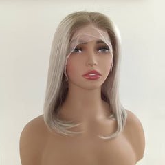 Ash Blonde Bob Short Highlight Glueless Real Human Hair Wigs for Caucasian Women - Everyday Wigs