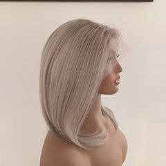 Ash Blonde Bob Short Highlight Glueless Real Human Hair Wigs for Caucasian Women - Everyday Wigs