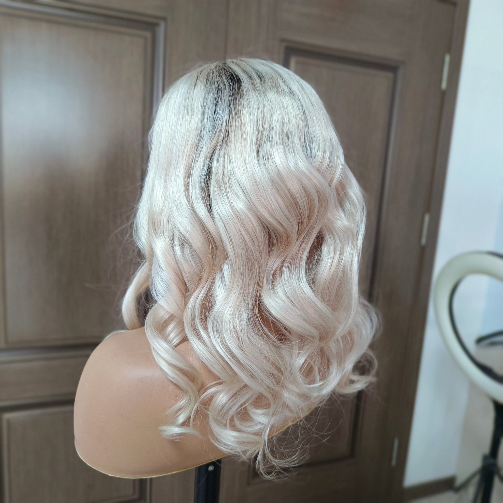 Ash Blonde Ombre Short Natural Glueless Human Hair Wigs for 