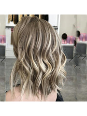 Ash Brown Honey Blonde Highlights Lace Frontal Balayage Wig Real Women Caucasian 100% Human Hair - Everyday Wigs