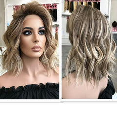 Ash Brown Honey Blonde Highlights Lace Frontal Balayage Wig Real Women Caucasian 100% Human Hair - Everyday Wigs