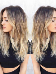 Balayage Ombre Dark Brown to Blonde Natural Glueless Human Hair Wigs for Caucasian Women-Everyday Wigs