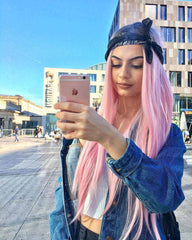 Black Pink Straight Ombre Synthetic Lace Front Wigs-Everyday Wigs