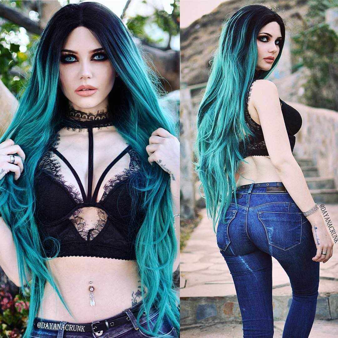 Black/Green Ombre Color Wavy Synthetic Lace Front Wig  display picture 1