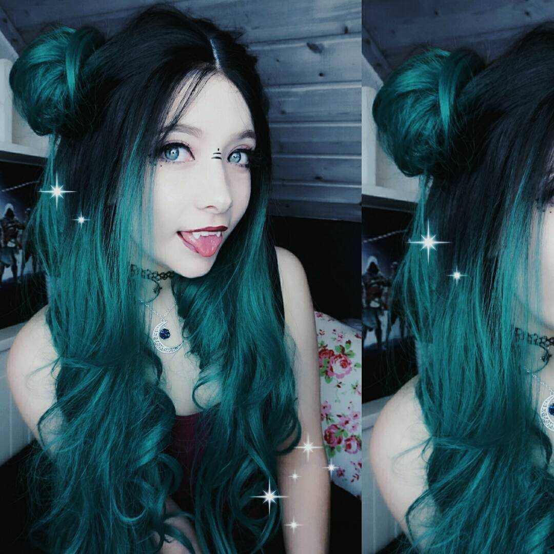 Black/Green Ombre Color Wavy Synthetic Lace Front Wig  display picture 2
