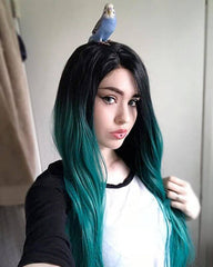 Black/Green Ombre Color Wavy Synthetic Lace Front Wig-Everyday Wigs