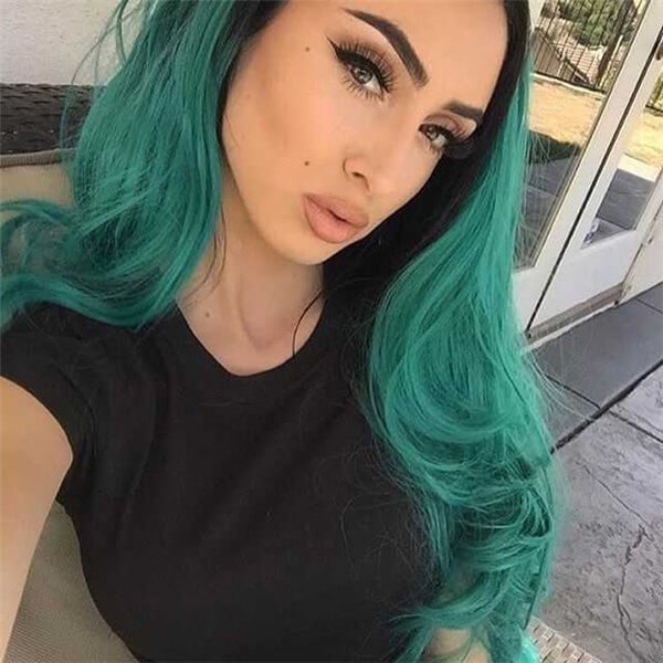 Black/Green Ombre Color Wavy Synthetic Lace Front Wig  display picture 1