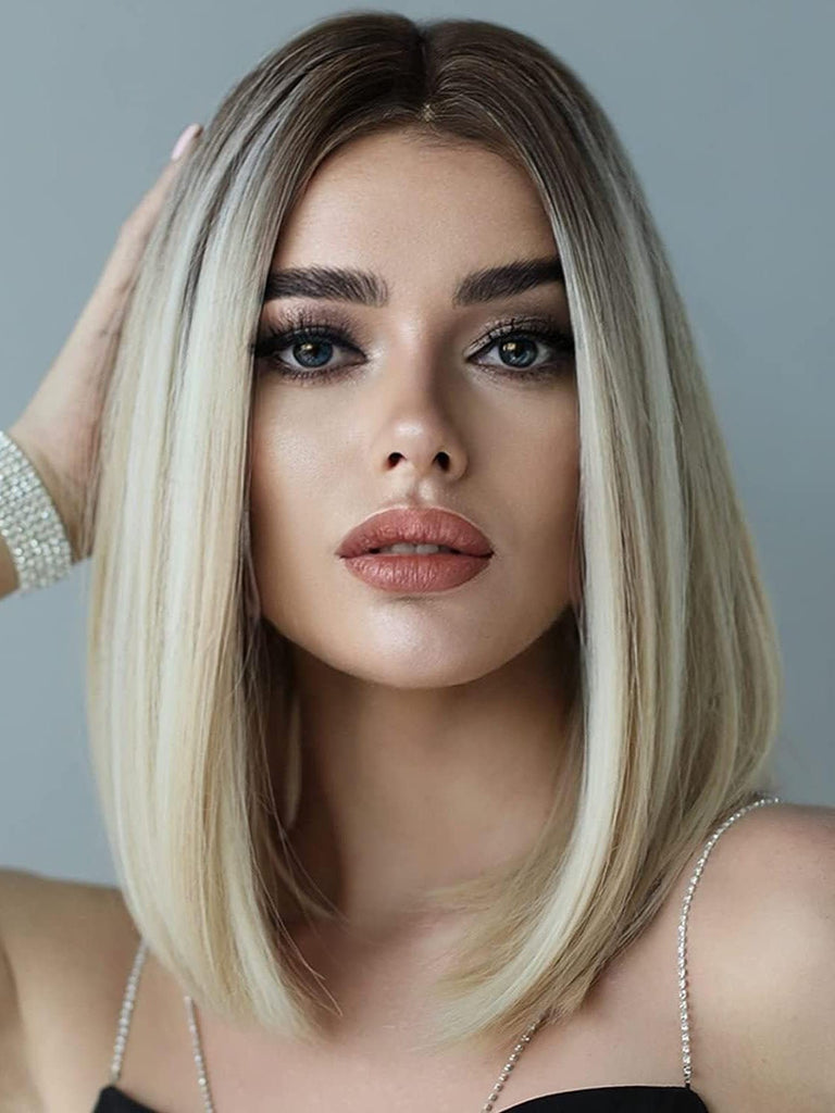 Blonde Ombre Lace Front Wig with Dark Roots 100% Human Hair 