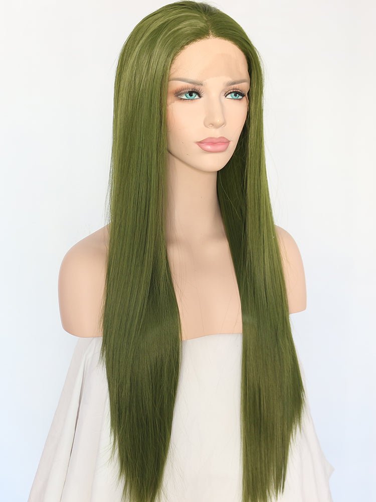 Green Straight Synthetic Lace Front Wig – Everyday Wigs display picture 1