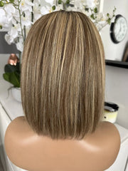 Highlighted Ombre Blonde Brown Glueless Lace 100% Human Hair Bob Wig - Everyday Wigs