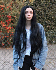 Jet Black Super Long Straight Synthetic Lace Front Wig-Everyday Wigs