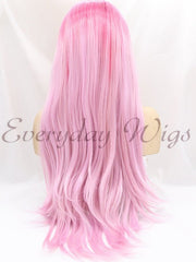 Long Pink Straight Synthetic Lace Front Wig-Everyday Wigs