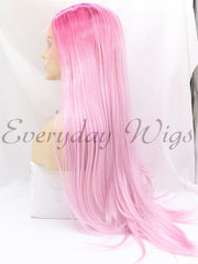 Long Pink Straight Synthetic Lace Front Wig-Everyday Wigs