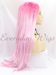 Long Pink Straight Synthetic Lace Front Wig-Everyday Wigs