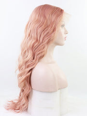 Long Pink Wavy Synthetic Lace Front Wig-Everyday Wigs