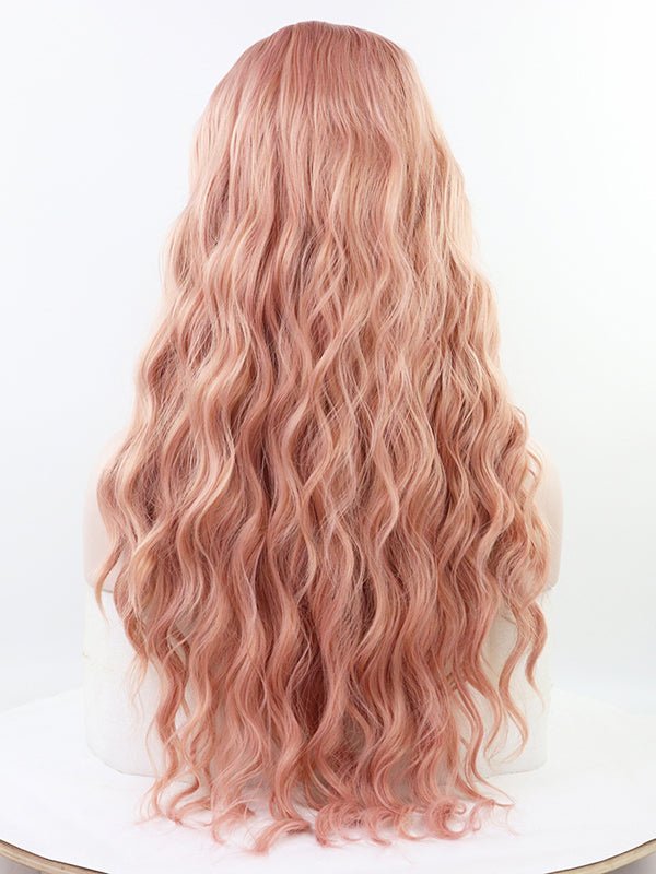 Long Pink Wavy Synthetic Lace Front Wig-Everyday Wigs